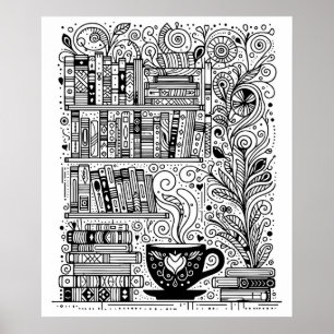 Bokar och kaffe Färg Me Doodle 2 Poster