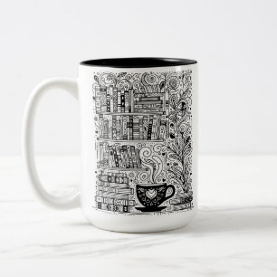 Bokar och kaffe Färg Me Doodle 2 Två-Tonad Mugg