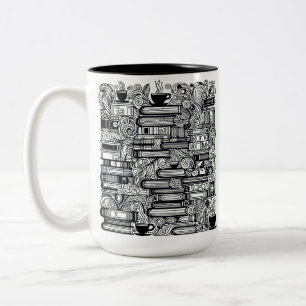 Bokar och kaffe Färg Me Doodle Två-Tonad Mugg
