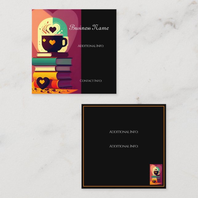 Bokar och kaffe fyrkantigt visitkort (Fram/baksida)