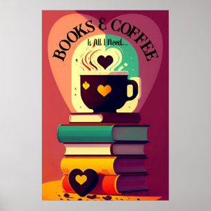 Bokar och kaffe poster