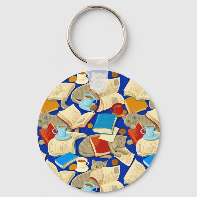 Bokar och katter i blått nyckelring (Framsida)