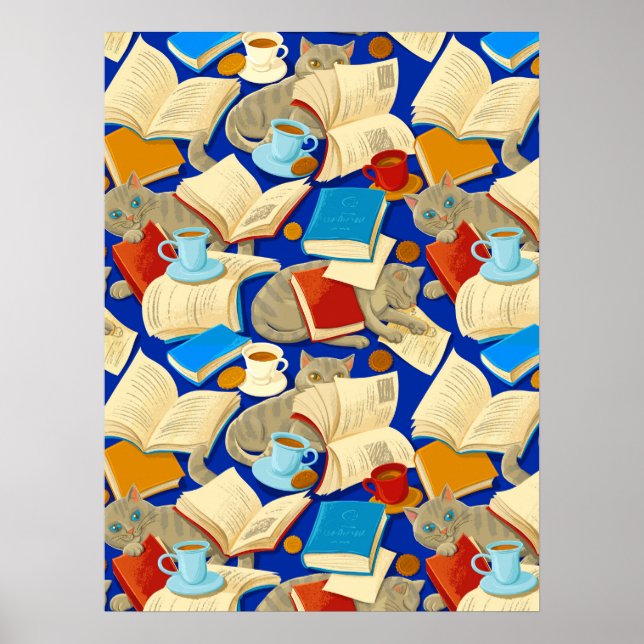 Bokar och katter i blått poster (Framsidan)