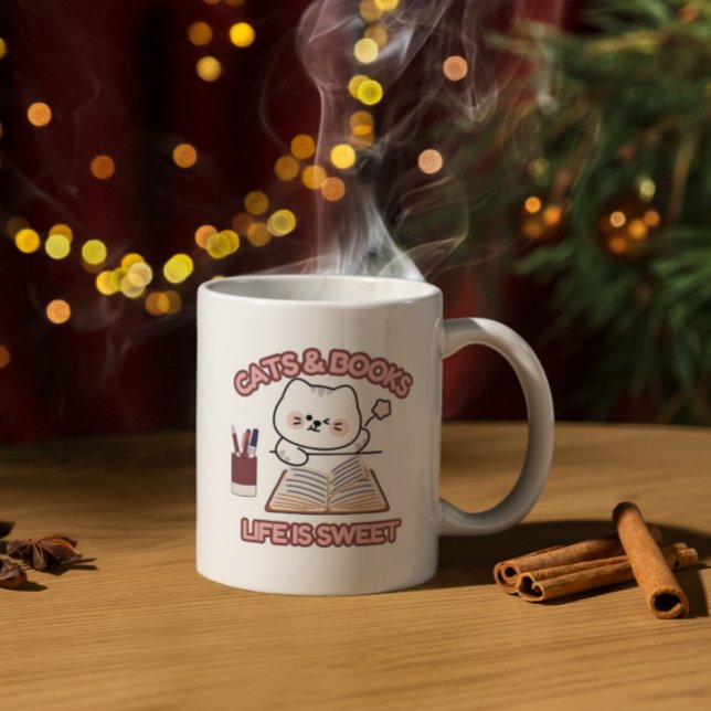 Bokar och katter - Mysigt offertdesign Två-Tonad Mugg (Skapare uppladdad)
