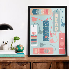 Bokar och läsning av Bokmärken som illustreras Poster