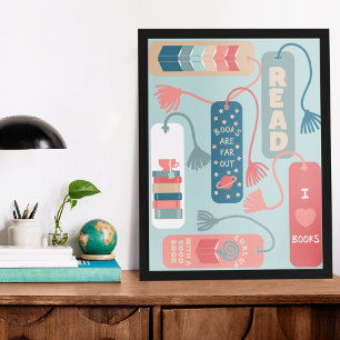 Bokar och läsning av Bokmärken som illustreras Poster