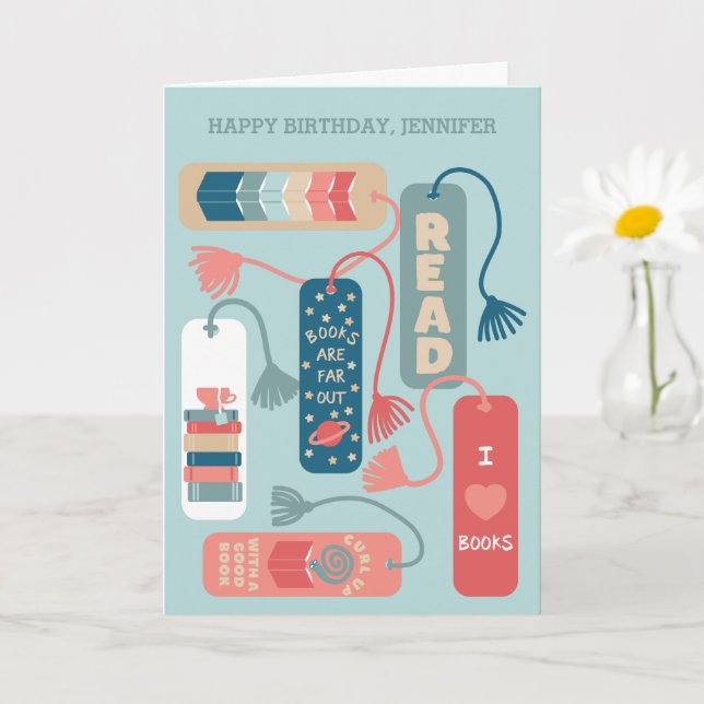Bokar och läsning Bokmärken Illustrated Birthday Kort (Liten växt)