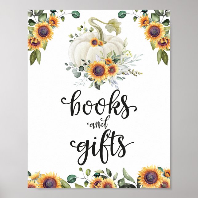 Bokar och presenter Grey Baby Shower-skylt Poster (Framsidan)