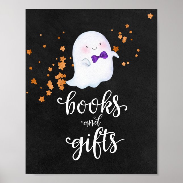 Bokar och presenter Halloween Baby Shower-skylt Poster (Framsidan)