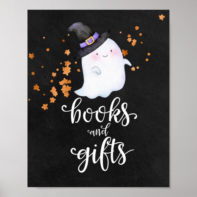 Bokar och presenter Halloween Baby Shower-skylt Poster (Framsidan)