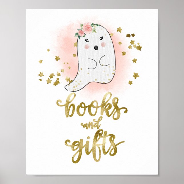 Bokar och presenter Pumpkin Blommigt Baby Shower-s Poster (Framsidan)