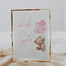 Bokar och presenterar Rosa Nalle Baby Shower- Poster