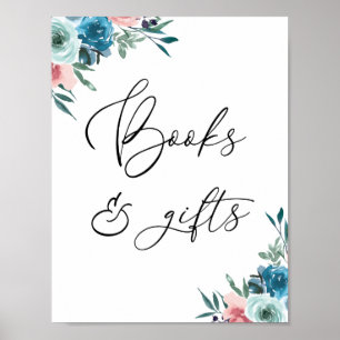 Bokar och Rosa av gåvor och blått Blommigt Poster