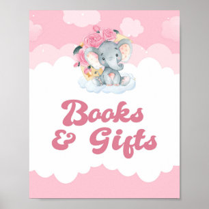 Bokar och Rosa Elephant Girl Baby Shower Sign Sign Poster