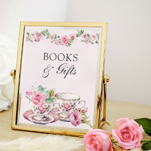 Bokar och Vintage Tea Kopp Rosa Baby Shower Poster