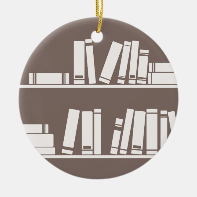 Bokar på hyllan för läs- älskare eller klok grabb julgransprydnad keramik (Framsidan)