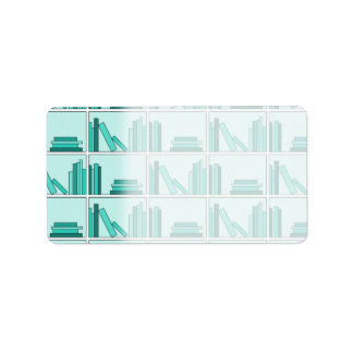 Bokar på Shelf. Design i Teal och Aqua. Adressetikett