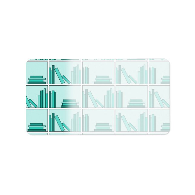 Bokar på Shelf. Design i Teal och Aqua. Adressetikett (Framsidan)