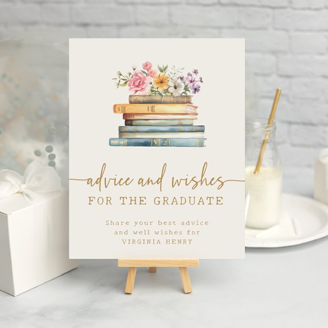 Bokar råd till Student Poster (Floral Books Advice and Wishes For Graduate Poster by Painted Paperie
)
