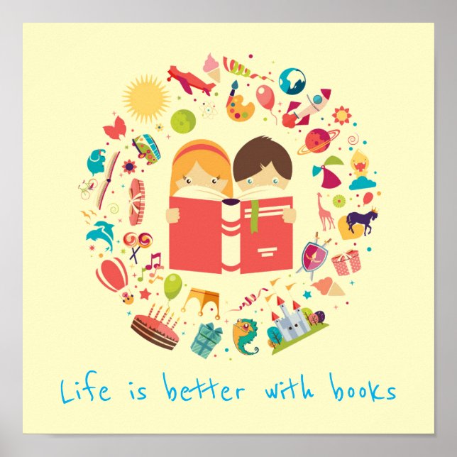 Bokar slogan, klassrum eller bibliotek barn rum poster (Framsidan)