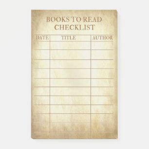 Bokar som läser kontrollistavintage, verkställer post-it block