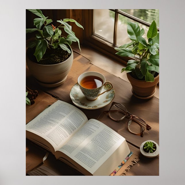 Bokar & Tea Klubb | Mysigt estetiskt för Bok Älska Poster (Framsidan)