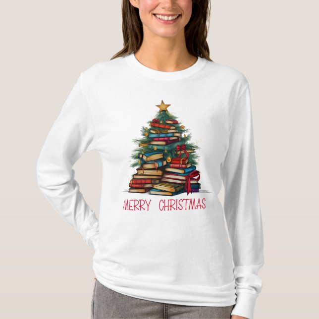 Bokar Träd God jul Långärmad T Shirt (Framsida)