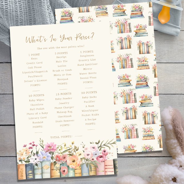 Bokar vad är i ditt spel? (Wildflower Books What's In Your Purse Baby Shower Game by Painted Paperie
)