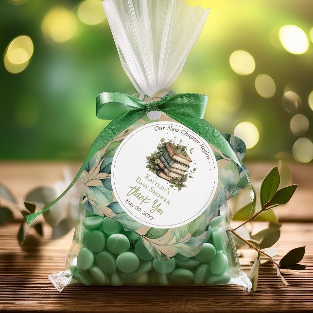 Bokar Vår nästa kapitel, babykläder, Tack Gåvor Etiketter (Rustic Vintage Look Elegance "Our Next Chapter Begins" Books Leaves Baby Shower Favor Tags)