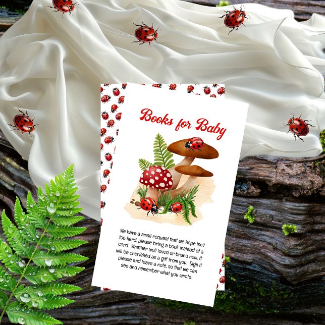 Bokarna Cute Little Ladybug Baby Shower för Baby Tilläggskort (A Cute Little Ladybug Girl Baby Shower "Books for Baby" Insert Card)