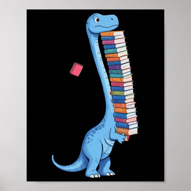 Bokbärande dinosaurie läser Dino  Poster (Framsidan)