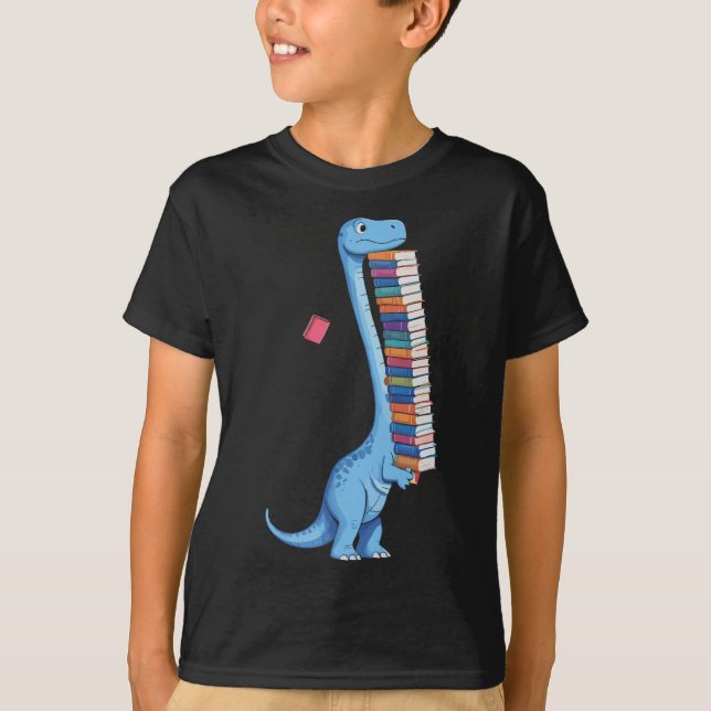 Bokbärande dinosaurie läser Dino  T Shirt (Framsida)