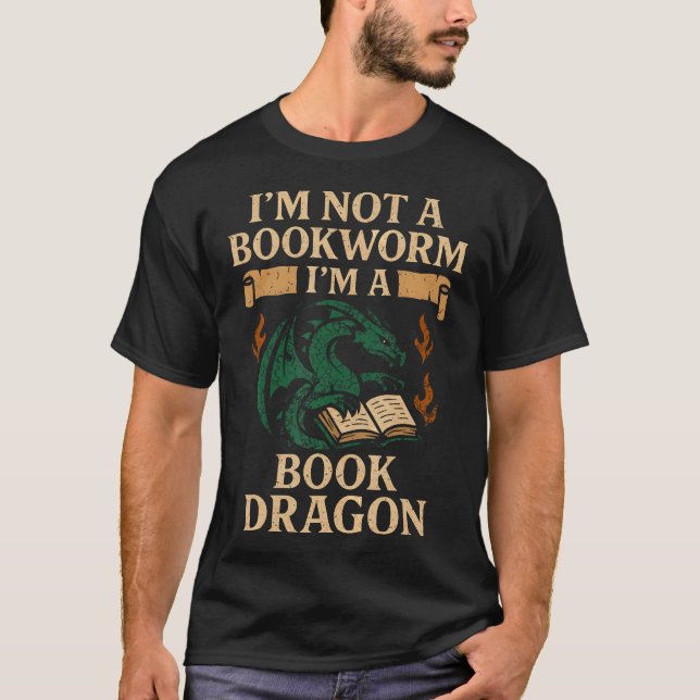 Bokdrake Läsmonster Rolig Bokälskare T Shirt (Framsida)