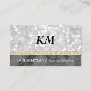 Bokeh Black Marble Guld Blommigt Foil Monogram Visitkort