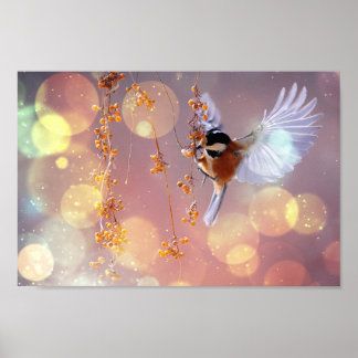 Bokeh Bubbles Flies Hummingbird - Orange Poster