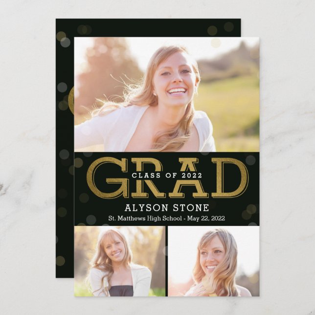 Bokeh Collage Editable Färg Studenten Card Inbjudningar (Fram/baksida)