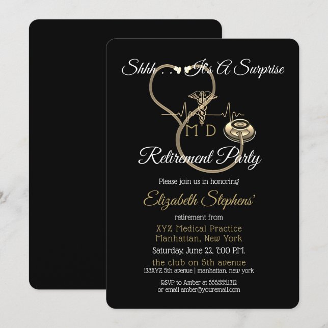 Bokeh Doktor Stethoscope Surprise Pension Party Inbjudningar (Fram/baksida)