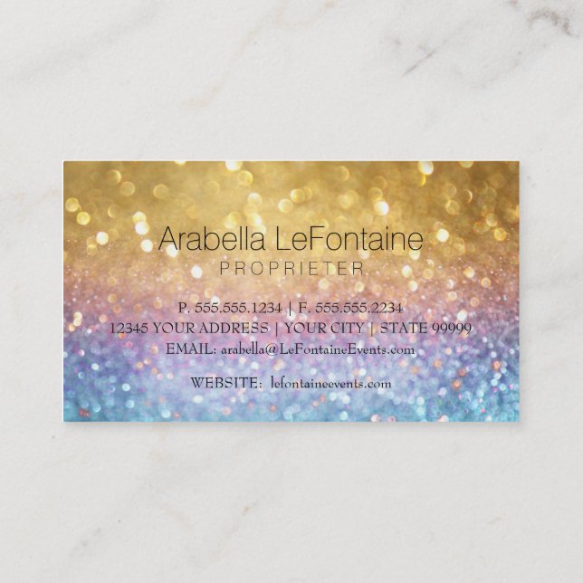 Bokeh Elegant Events Affärskortet Glitter Visitkort (Baksida)