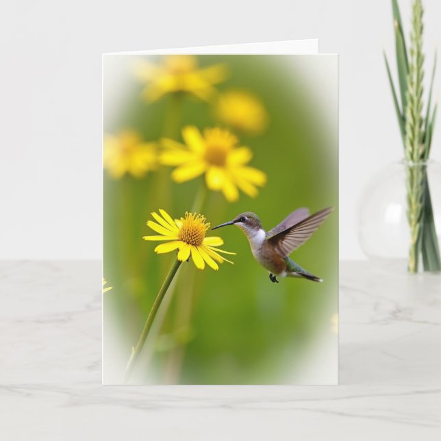 Bokeh Fågel Och Blomma Kort (Framsida)