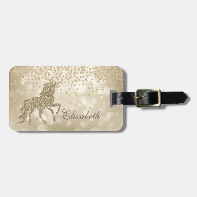 Bokeh Foil Confetty Guld Glitter Unicorn Bagagebricka (Horisontell Framsida)