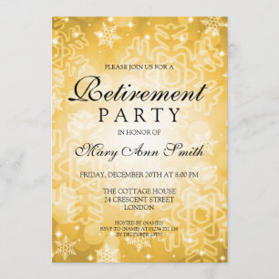 Bokeh för vinter för elegantt pensionparty guld- inbjudningar