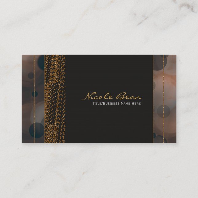 Bokeh Glam Brun Beige & Guld Chic Namnkort (Framsida)