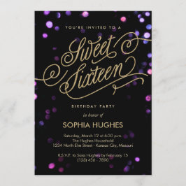 Bokeh Glam Faux Guld Sweet sixteen bjudande in Inbjudningar