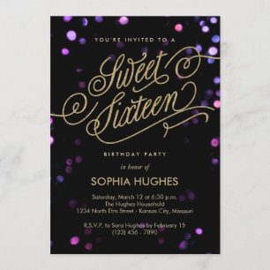 Bokeh Glam Faux Guld Sweet sixteen bjudande in Inbjudningar