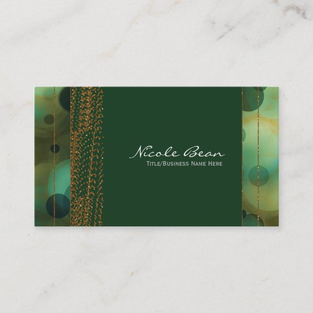 Bokeh Glam Gröna & Guld Chic Namn Kort (Framsida)