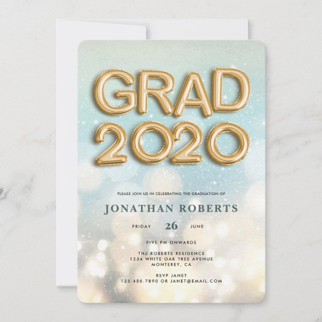 Bokeh Gold Foil Grad 2020 Inbjudningar (Framsida)
