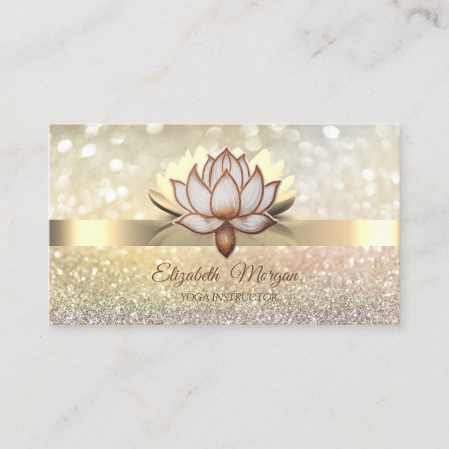 Bokeh Guld,Brown Lotus Flower Yoga Instructor Visitkort (Framsida)