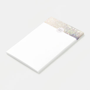 bokeh guld iridescent glitter monogram post-it block