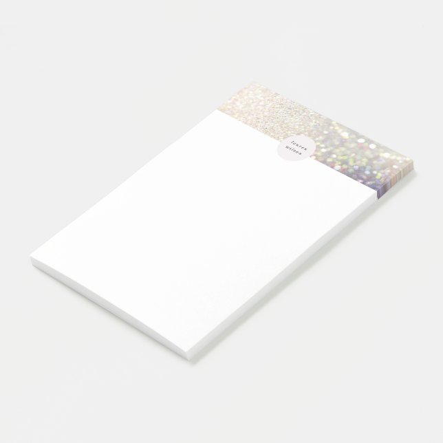 bokeh guld iridescent glitter monogram post-it block (Vinklad)