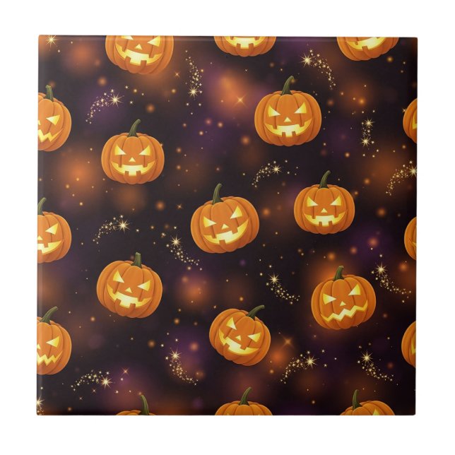 Bokeh Halloween | Lysande Jack-O'-Lantern (4) Kakelplatta (Framsidan)